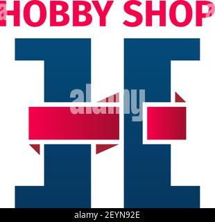 Hobby Vektor-Symbol auf weißem Hintergrund isoliert. Kreatives Design für Hand gemacht Geschäft oder Geschenkeladen, Shopping-Schild. Emblem in roten und blauen Farben, concep Stock Vektor