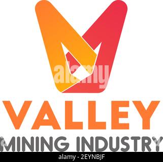 Valley Bergbau Industrie Vektor-Symbol, Konzept der Fintech und digitale Finanzindustrie. Kreative Abzeichen für Bergbau Geldgeschäft isoliert auf weißem Backgr Stock Vektor