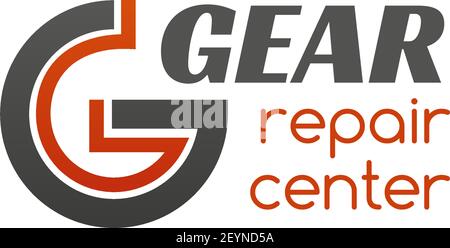 Vektor-Symbol für Reparaturzentrum. Auto-Service-Konzept, Diagnose-und Reparatur-Autos Abzeichen. Ausrüstungsabzeichen in rot und grau. Kreatives Emblem für Auto Repa Stock Vektor