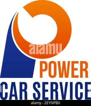 Power-Car-Service-Vektor-Symbol auf weißem Hintergrund isoliert. Konzept der Auto-Reparatur-Service, Symbol für Getriebe und Transport. Business-Symbol in orange A Stock Vektor