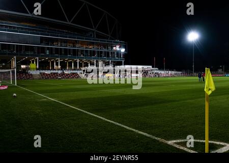 Leverkusen, Deutschland. März 2021, 05th. Allgemeine Innenansicht des Stadions beim Bundesliga-Spiel der Frauen zwischen Bayer 04 Leverkusen und Turbine Potsdam im Ulrich-Haberland-Stadion in Leverkusen Quelle: SPP Sport Pressefoto. /Alamy Live Nachrichten Stockfoto