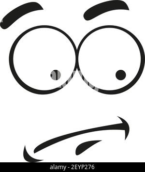 Indifferent Emoticon Gesicht isoliert verwirrt Ausdruck. Vektor apathischen Emoji, verwirrt Linie Kunst Charakter Stock Vektor