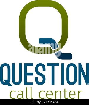 Vektorsymbol für Fragen im Callcenter auf weißem Hintergrund isoliert. Konzept des technischen 24-Stunden-Supports. Support- und Beratungskonzept, kreatives Badge Stock Vektor