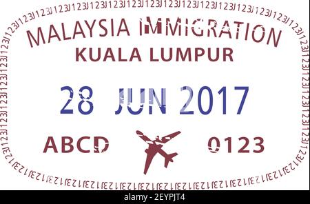 Kuala Lumpur Visum Flughafen Ankunftsstempel isoliert. Vektor Malaysia Einwanderungszeichen, Grenzübergangskontrolle Stock Vektor