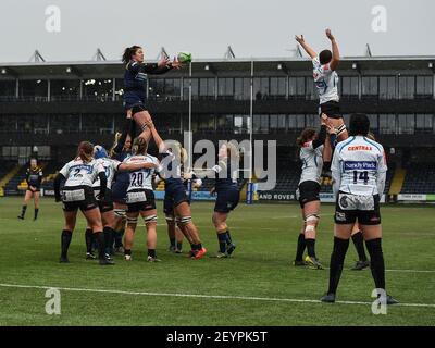 London, Großbritannien. März 2021, 06th. Saracens gewinnen eine Linie aus Kredit: SPP Sport Presse Foto. /Alamy Live Nachrichten Stockfoto