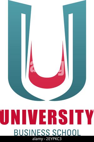 Universität abstraktes Symbol für Business School Emblem Vorlage. Corporate Identity abstrakte Schrift des Großbuchstabens U aus blau und rosa geschwungenen lin Stock Vektor