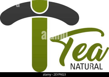Natürliche Tee T-Buchstaben Symbol für schwarzen oder grünen Tee Produktverpackung oder Tee Industrie Unternehmen. Vektor isoliert Buchstabe T für Lebensmittel-und Getränksproduktion oder Stock Vektor