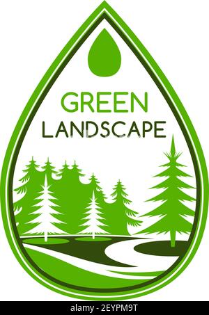 Grüne Landschaft Design Icon Vorlage für Landschaftsbau und grüne Gartenarbeit Gestaltung Unternehmen oder Öko-Stadt zu Hause. Vektor Parkland Garten oder Park Bäume symb Stock Vektor