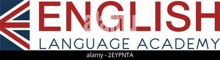 Vektorsymbol für englischsprachige Akademie. Englisch als zweites Sprachkonzept. Fließend Englisch sprechende Kurse. Abzeichen für Klassen der englischen Sprache, Stock Vektor