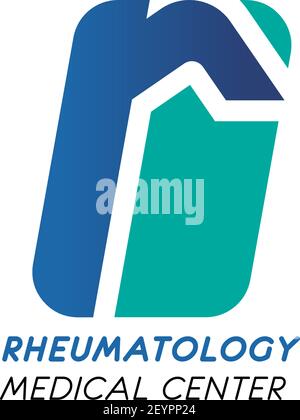 Symbol für das medizinische Zentrum für Rheumatologie für Visitenkartenvorlage. Corporate Identity Schriftart des blauen Buchstaben r für medizinische Firma Markenemblem oder Stock Vektor
