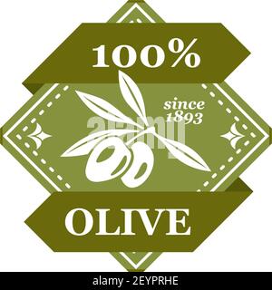 Olive Icon für hochwertiges natives Olivenöl extra. Vektor isoliert Symbol der grünen Oliven Zweig für 100 Prozent Bio-natürliches Speiseöl Produkt Stock Vektor