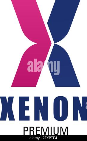 Kreatives Design mit X. Xenon Premium Vektor-Design. Abstraktes Symbol in blauen und magentafarbenen Farben isoliert auf weißem Hintergrund. Kreatives Zeichen für c Stock Vektor