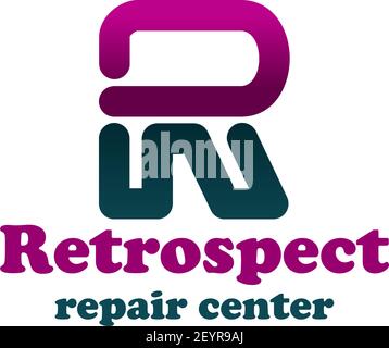Vektor-Symbol für retrospect Repair Center. Kreatives abstraktes Abzeichen in Magenta und Grau für Reparaturdienstleister. Kfz-Service-Emblem isoliert o Stock Vektor