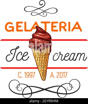 Gelateria Eiscreme-Ikone. Traditionelles italienisches Dessert Vektor-Zeichen. Gelateria Shop oder Cafe Konzept. Gelateria Café oder Eis shop in Italien. Vektor-EM Stock Vektor