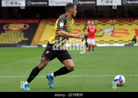 Watford, Großbritannien. März 2021, 06th. William Troost-Ekong von Watford in Aktion während des Spiels. EFL Skybet Championship Match, Watford gegen Nottingham Forest im Vicarage Road Stadium in Watford am Samstag, 6th. März 2021. Dieses Bild darf nur für redaktionelle Zwecke verwendet werden. Nur redaktionelle Verwendung, Lizenz für kommerzielle Nutzung erforderlich. Keine Verwendung in Wetten, Spiele oder ein einzelner Club / Liga / Spieler Publikationen. PIC von Steffan Bowen / Andrew Orchard Sport Fotografie / Alamy Live News Kredit: Andrew Orchard Sport Fotografie / Alamy Live News Stockfoto