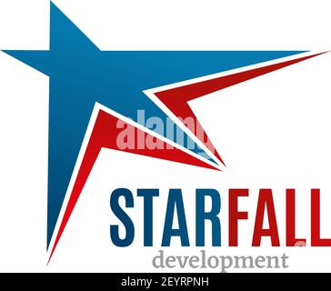 Abstract Icon Starfall Entwicklung für jedes Unternehmen. Vector Zeichen für Internet und digitale Entwicklung Unternehmen. Farbenfrohes Abzeichen mit roten und blauen Sternen Stock Vektor