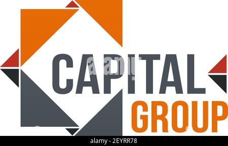 Kreative Vektor-Zeichen für Kapitalgruppe. Vektor-Symbol für Unternehmen in orange und grau Farben. Badge-Design für Firmenidentität oder Gruppe von comp Stock Vektor