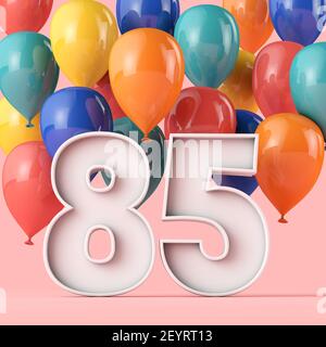 Happy 85th Geburtstag Hintergrund mit bunten Ballons. 3D Rendering Stockfoto