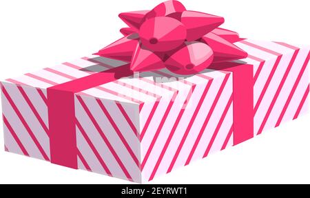 Verpackte Geschenkbox, dekoriert von rosa Schleife, rechteckig verpackt Paket, Vektor-Symbol isoliert Stock Vektor