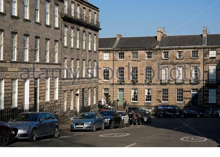 Nelson Street und Northumberland Street, Edinburgh New Town Streets, gehobene Wohnungen, Edinburgh, Schottland Stockfoto