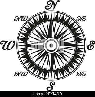 Kompassrose zeigt Richtungen Norden, Süden, Osten und Westen Vektor isoliert Symbol. Navigationsgerät zeigt in die Richtung Stock Vektor