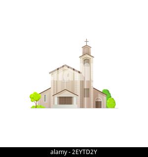 Katholische oder evangelische Kirche isoliert Religion Architektur. Vector mittelalterliche Kathedrale, Kirchturm, Hochzeit und Trauerzeremonien, Fassade zu halten Stock Vektor