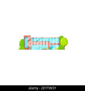 Tierklinik Außengestaltung isoliert Tierhandlung mit Pfote Print Plakatwand. Vector Tierklinik Gebäude Fassade, Tierarzt Zentrum mit Taxi-Auto und grün Stock Vektor