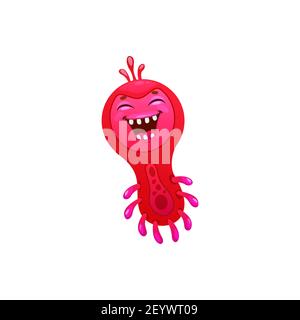 Bakterien Charakter, Mikroorganismus mit großen Augen, lustige Erreger isoliert Keim in Cartoon-Stil. Vektor mikrobiologische rosa Monster, lachende Mutante b Stock Vektor