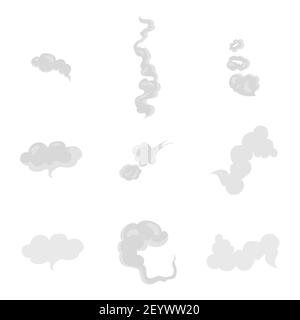 Rauchform, Rauchabzüge, Wasser oder Gas. Vektor Rauch glatt, Flow-Kurve dynamisch, Muster Smog Set Illustration Stock Vektor