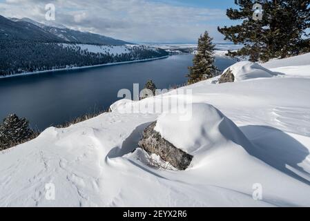 Gletscherratik (Felsbrocken) auf der East Moraine des Wallowa Lake, Wallowa County, Oregon. Stockfoto