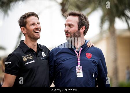 GROSJEAN Romain (Fra), Haas F1 Team VF-19 Ferrari, FEBREAU Julien (fr), TV-Moderator Kommentator Canal+, Porträt während der Formel 1 FIA Weltmeisterschaft 2019, Bahrain Grand Prix, in Sakhir vom 29. Bis 31. märz - Foto Florent Gooden / DPPI Stockfoto