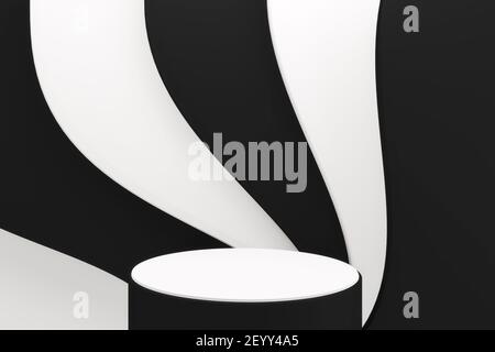 Das schwarze und goldene Podium minimal geometrische, dunkle Stil abstrakt.3D-Rendering Stockfoto