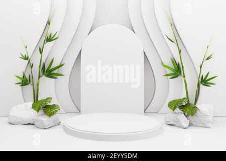 Tropical Podium minimal geometrische und Bambus japanische Dekoration .3D Rendering Stockfoto