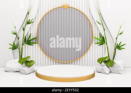 Tropical Podium minimal geometrische und Bambus japanische Dekoration .3D Rendering Stockfoto