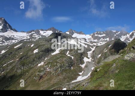 Alpenblick in Neustift, Stubaital Stockfoto