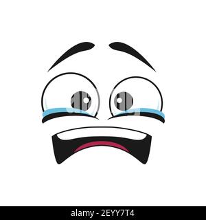 Traurige Emoji, weinende Augen und offener Mund isoliert weinende Emoticon. Vektor Ausdruck von Schock, Trauer und Trauer, traurig traurig unglücklich Smiley-Symbol. Zeichen Stock Vektor