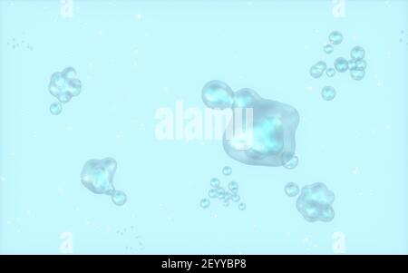 Split Blasen unter Wasser, 3D Rendering. Digitale Zeichnung des Computers. Stockfoto