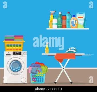 Waschküche mit Waschmaschine, Stock Vektor
