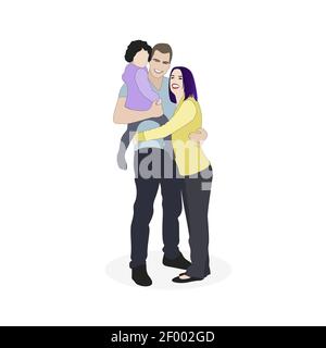 Glückliche Familie Vater Mutter und Kind. Paar mit Kind, Eltern umarmt Kind zusammen, fröhliches Kind lächelnd, Vektor-Illustration Stock Vektor