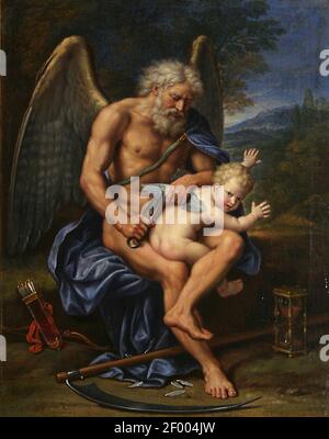 Pierre Mignard (1610-1695) - Zeitlippen Amors Flügel (1694). Stockfoto