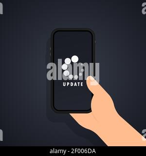 Banner für die Telefonaktualisierung. Aktualisierung der Systemsoftware. Der Vorgang des Ladens in den Smartphone-Bildschirm. Vektor auf isoliertem Hintergrund. EPS 10. Stock Vektor