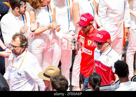 VETTEL Sebastian (ger), Scuderia Ferrari SF90, RÄIKKONEN Kimi (fin), Alfa Romeo Racing C38, Niki Lauda Cap Tribute während der Formel 1 Weltmeisterschaft 2019, Grand Prix von Monaco vom 23. Bis 26. Mai in Monaco - Foto Florent Gooden / DPPI Stockfoto