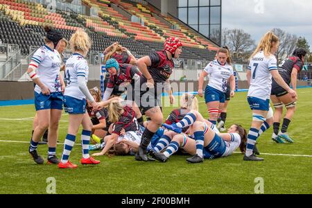 London, Großbritannien. März 2021, 06th. Mai Campbell of Saracens Women Scores Saracens Women erster Versuch von einem fahrenden Maul während des Womens Allianz Premier 15s-Matches zwischen Saracens Women und Bristol Bears Women am 6. März 2021 im Stonex Stadium, London, England. Foto von Phil Hutchinson. Nur redaktionelle Verwendung, Lizenz für kommerzielle Nutzung erforderlich. Keine Verwendung bei Wetten, Spielen oder Veröffentlichungen einzelner Vereine/Vereine/Spieler. Kredit: UK Sports Pics Ltd/Alamy Live Nachrichten Stockfoto
