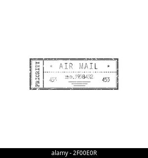 Priorität Luftpost Zeichen isoliert monochromen Stempel. Vektor rechteckige Marke mit Datum, Luftpost-Lieferservice-Service-Zeichen. Poststempel auf Korrespondenz, Dokument Stock Vektor