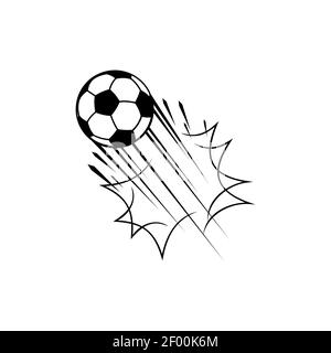 Fußball und Fußball fliegen mit Tor Kick Spur isoliert monochromen Symbol. Vector Sportverein Maskottchen, Hochschule oder Universität Turnier Emblem. Fuß Stock Vektor