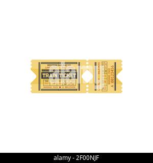 Zugticket von Lancaster nach Baltimore isolierte gelbe Kontrollpass-Vorlage. Vector Bahnfahrschein mit Angabe des Preises und des bezahlten Gepäcks, Stock Vektor