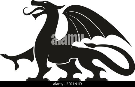 Dragon gryphon isoliert heraldischen Tier Silhouette. Vektor Kreatur mit Adlerbeinen und Löwenschwanz Stock Vektor