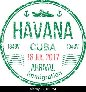 Ankunft in Havanna, Hafen von Kuba isolierte Einwanderungsmarke. Vom Vektor genehmigte Markierung, um die Landesgrenze zu überschreiten Stock Vektor