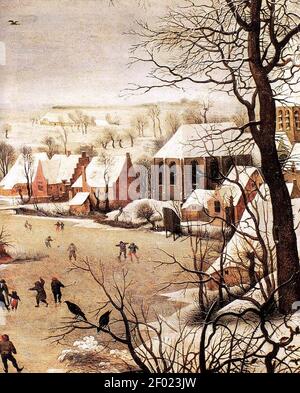 Pieter Bruegel der Ältere - Winterlandschaft mit Skater und Eine Vogelfalle (Detail) Stockfoto