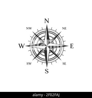 Ausrichtungs- und Navigationsinstrument isoliert monochromes Symbol. Vector windrose Kompass, Tattoo-Design von nautischen Werkzeug in schwarz und weiß. Maritime t Stock Vektor